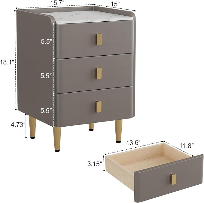 AQIMUELE Narrow Nightstand with Drawers, Narrow Side Table Leather, Small Bedside Tables for Bedroom. (Dark Gray) - Image 2