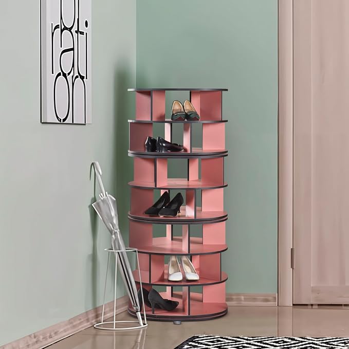 Kings Brand Furniture - 7-Tier Rotating Shoe Rack, 360° Revolving Lazy Susan Spinning Shoe Rack Tower Storage Organizer for Closet Entryway Bedroom Hallway, Red - Image 6