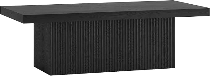 Henn&Hart 48" Fluted Low-Profile Rectangular Coffee Table with Ribbed Base for Living Room, Family Room, or Office, Natural Black