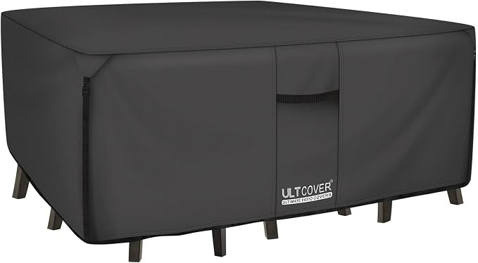ULTCOVER 600D Tough Canvas Heavy Duty Rectangular Patio Table and Chair Cover - Waterproof Outdoor General Purpose Furniture Covers 64Lx52Wx28H inch, Black by ULTCOVER