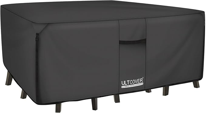ULTCOVER 600D Tough Canvas Heavy Duty Rectangular Patio Table and Chair Cover - Waterproof Outdoor General Purpose Furniture Covers 126Lx74Wx28H inch, Black by ULTCOVER