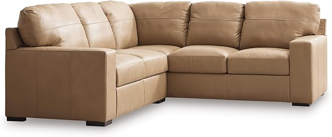 Signature Design by Ashley Bandon Modern Leather Match Right-Arm Facing 2-Piece Sectional with Removable Cushions and Armrest, Light Brown
