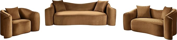 Meridian Furniture 44052Saddle-S Destin Collection Modern | Contemporary Sofa with Ultra Luxe Saddle 460 GSM Velvet, Rich Curves, 91" W x 34.5" D x 31" H, Saddle