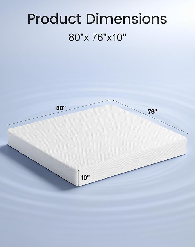 King Size Mattress 10 Inch, Firm Memory Foam Mattresses in a Box for Back Pain Relief, Pressure Relief Cool Sleep with Gel Foam, Removeable Fiberglass Free Cover, CertiPUR-US Certified 80"x 76"