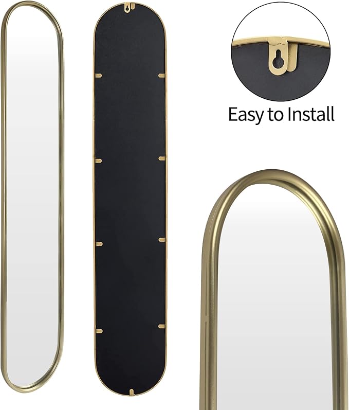 OUSHUAI Gold Tall Mirror,Narrow Capsule Long Mirrors with Metal Frame for Entryway,Hallway,Living Room 44"X8" (3pcs) - Image 5