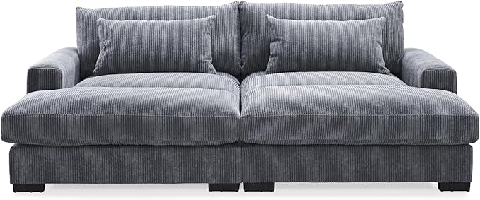 Luxe Sleeper Sofa with Soft Corduroy Upholstery, Double Chaise Design, Convertible to Twin Size Bed, Modern and Comfortable Living Room Couch, 89.9" Wide, Grey