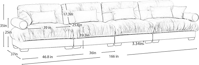 KEIKI 166" Oversized Velvet Modular Sectional Sofa with High-Density Foam Cushion and Bolstered Armrests, Upholstered Modern Style 4-Seater Cloud Couch with 6 Pillow, for Apartment, Living Room, Green