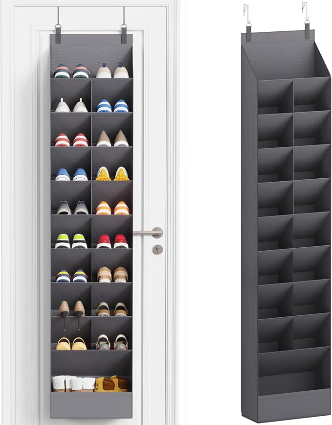 Lifewit 10 Tier Over the Door Shoe Organizer with 19 Large Deep Pockets, Fabric Hanging Shoes Shelf for Closet, Dorm Storage, Fit Up to 20 Pair Shoe Rack Holder for Sneakers, Boots, Gray by Lifewit