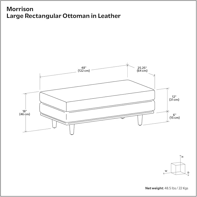 SIMPLIHOME Morrison 49 inch Wide Large Rectangular Ottoman in Moss Green Genuine Leather, Multifunctional Footrest, Coffee Table, and Extra Seating for Living Room, Mid-Century Modern Style