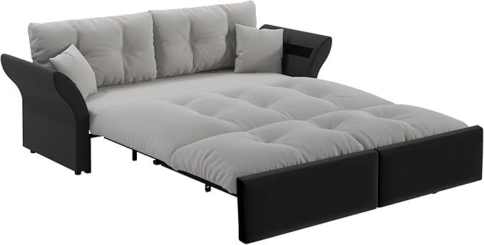 Eafurn 3-in-1 Convertible Sofa Bed Queen Size Pull Out Sleeper Sofa with Skin-Friendly Velvet Fabric, Multi-Functional Loveseat with Pillow Armrest for Guest Room & Living Room
