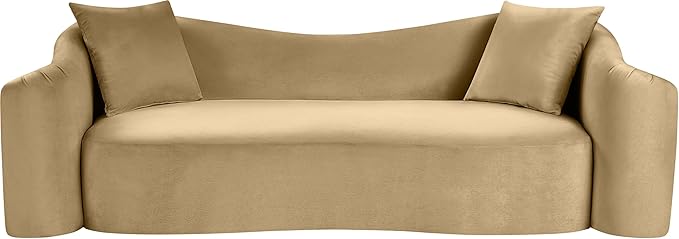 Meridian Furniture 44052Camel-S Destin Collection Modern | Contemporary Sofa with Ultra Luxe Camel 460 GSM Velvet, Rich Curves, 91" W x 34.5" D x 31" H, Camel