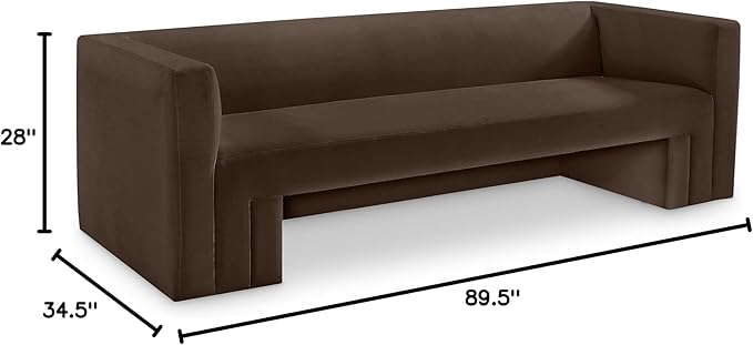 Meridian Furniture 665Brown-S Henson Collection Modern | Contemporary Velvet Upholstered Sofa with Rich Brown Velvet, Solid Wood Frame, 89.5" W x 34.5" D x 28" H, Brown