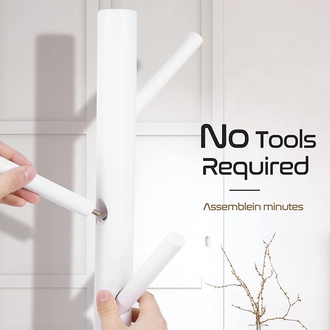 2PCS Solid Wooden Coat Rack Freestanding, New Zealand Pine Coat Tree with 8 Hooks & 3 Adjustable Sizes for Coats, Hats, Handbags and Scarves, Space Saving for Entryway/Office/Bedroom (White) - Image 7