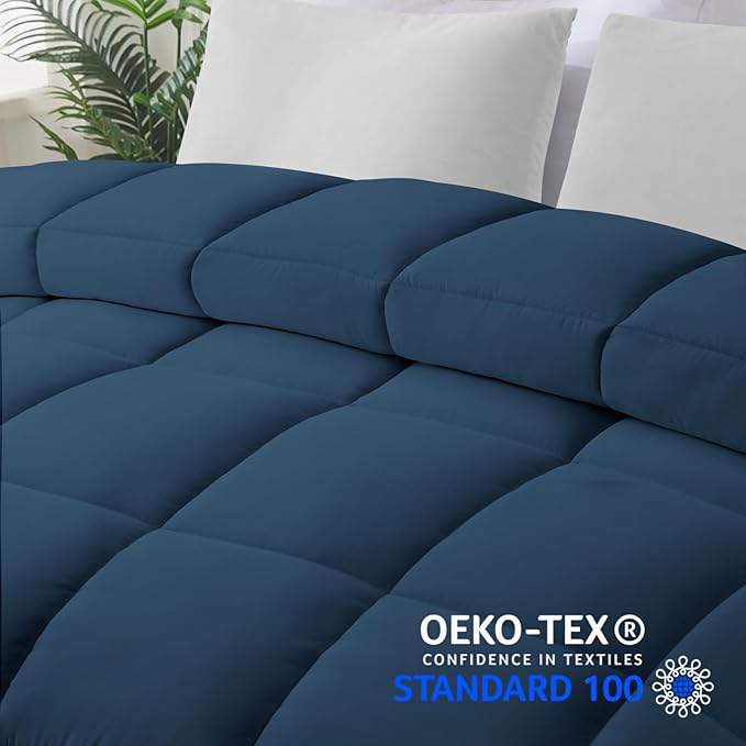 COHOME California King Size Comforter, All-Season Quilted Down Alternative Duvet Insert, Luxury Hotel GentleSoft Comforter with Anti-Clump Tech & 8 Tabs - Reversible - Navy Blue 96 x104 inches