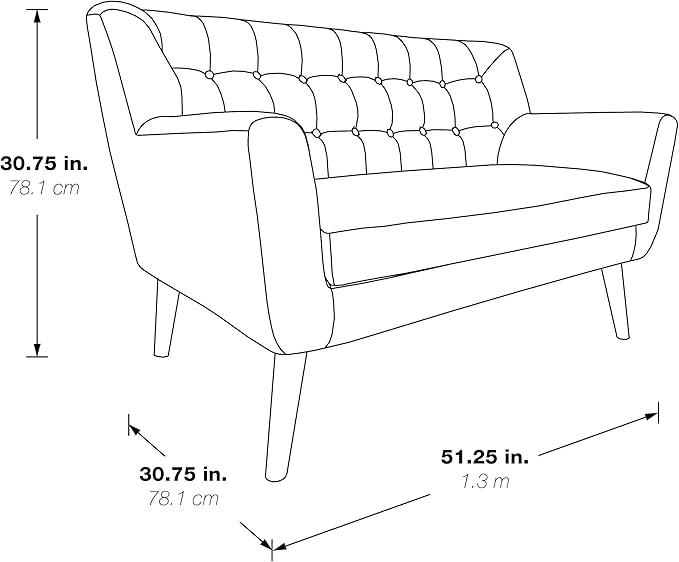 AVENUESIX OSP Home Furnishings Mill Lane Mid-Century Modern Loveseat with Button Tufted Design and Spring Cushion Support, Green Fabric