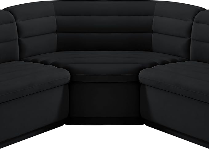 Meridian Furniture 194Black-Sectional Cascade Collection Modern | Contemporary Modular Sectional with Soft Black Velvet Fabric, Deep Channel Tufting, Curved Arms, 148" W x 80" D x 28" H, Black