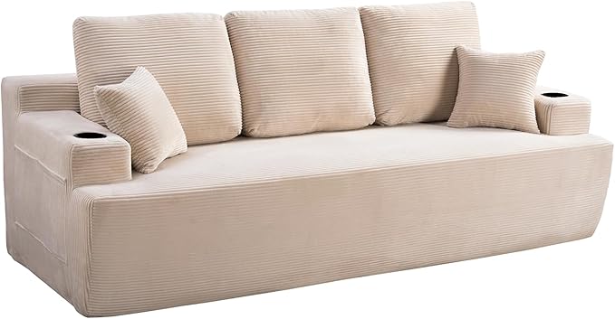 87'' Cloud Loveseat Sofa Couch in a Box with Cup Holders and Side Pockets, 3 Seater High-Density Foam Boneless Love Seat with Deep Seating for Living Room | Breathable material, Anti-slip