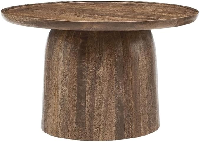 Modway Holloway 30 Inch Round Mango Wood Coffee Table in Walnut – Contemporary Circle Drum for Living Room – Mid-Century Modern Table with Solid Tabletop