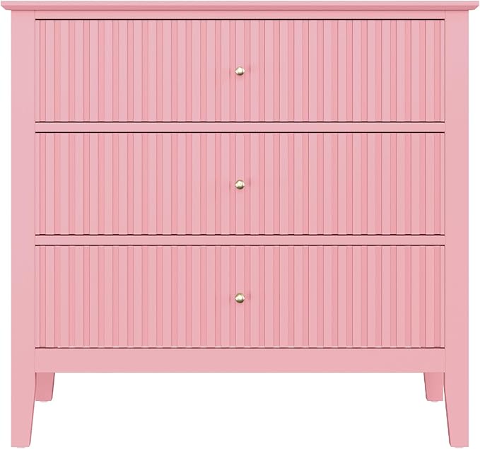 RoyalCraft Fluted 32 inch Wide Nightstand Set of 2, Large Pink Nightstand with 3 Drawer, Modern End Table, Wood Beside Table for Home and Office - Image 9