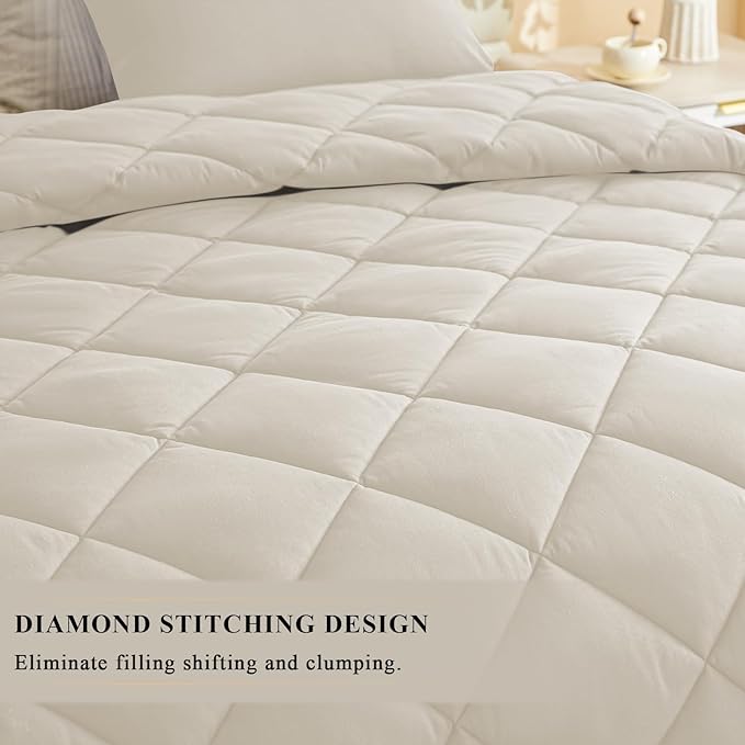 Oversized King Comforter, Extra Large King Size Comforter Oversized, All Season Soft Lightweight Quilt Down Alternative Duvet Insert with 8 Corner Tabs(128x120. Beige)