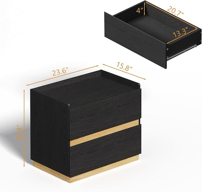 Large Modern Nightstand Black Bedside Table, 2 Drawer Dresser Wood Stackable Storage Drawers for Clothes for Closet, Bedroom, 24"x16"x20" - Image 8