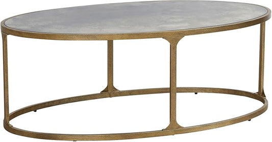 Signature Design by Ashley Korajane Oval Coffee Table with Tempered Glass Top, Faux Marble Finish, Steel Frame, 48" W x 27.38" D x 17.5" H, Antique Gold