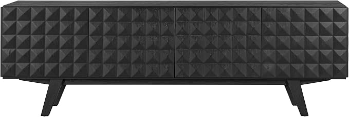 NTC Sapa Mid-Century Modern Solid Wood TV Stand 4-Door Media Console with Carved Geometric Fronts for TVs up to 75", Effortless Assembly, Burnt Black - Image 2