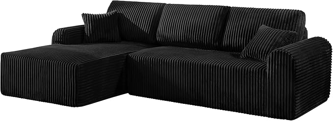 109-Inch L-Shaped Left Facing Boneless Corner Sofa 2 PCS Modular Sectional Cloud Sofa Couch with Chaise Lounge and Toss Pillow, Corduroy Boneless L-Shaped Couches