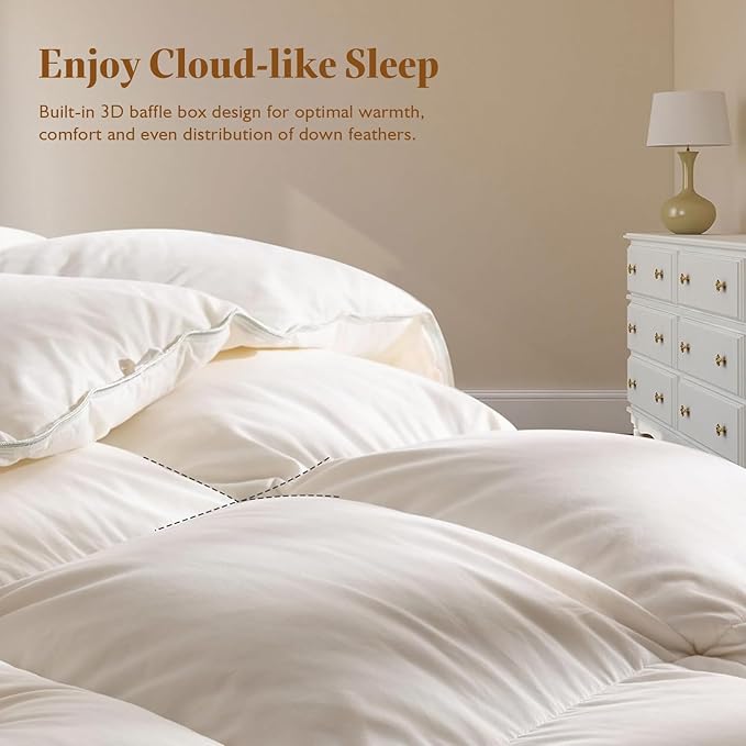 BPC Luxury Feather Down Comforter Oversized King - Royal-Hotel Duvet Insert All Seasons, Cloud-Like Fluffy with Ultra-Soft Cotton Blend Cover, White, 120"x98"