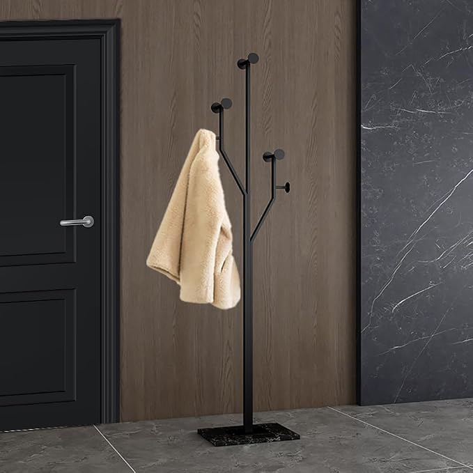 JIAYUEJU Freestanding Coat Rack Tree-shaped Metal Coat Tree with Heavy Duty Marble Base Corner Clothing Rack for Bedroom Entryway Hallway 14.96 x 10.24 x 68.9 Inches (Black) - Image 5
