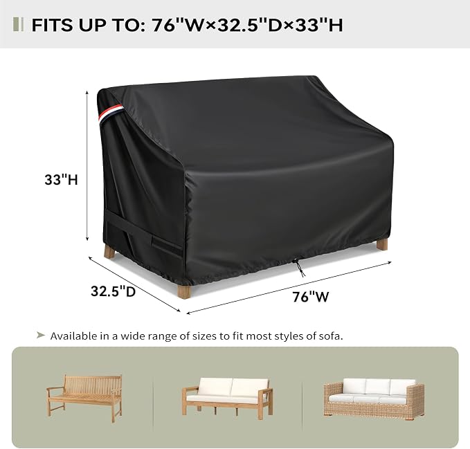 KylinLucky Outdoor Furniture Sofa Covers Waterproof 76W x 32.5D x 33H inches, 2-Seater Deep Seat Loveseat Cover Black - Image 2