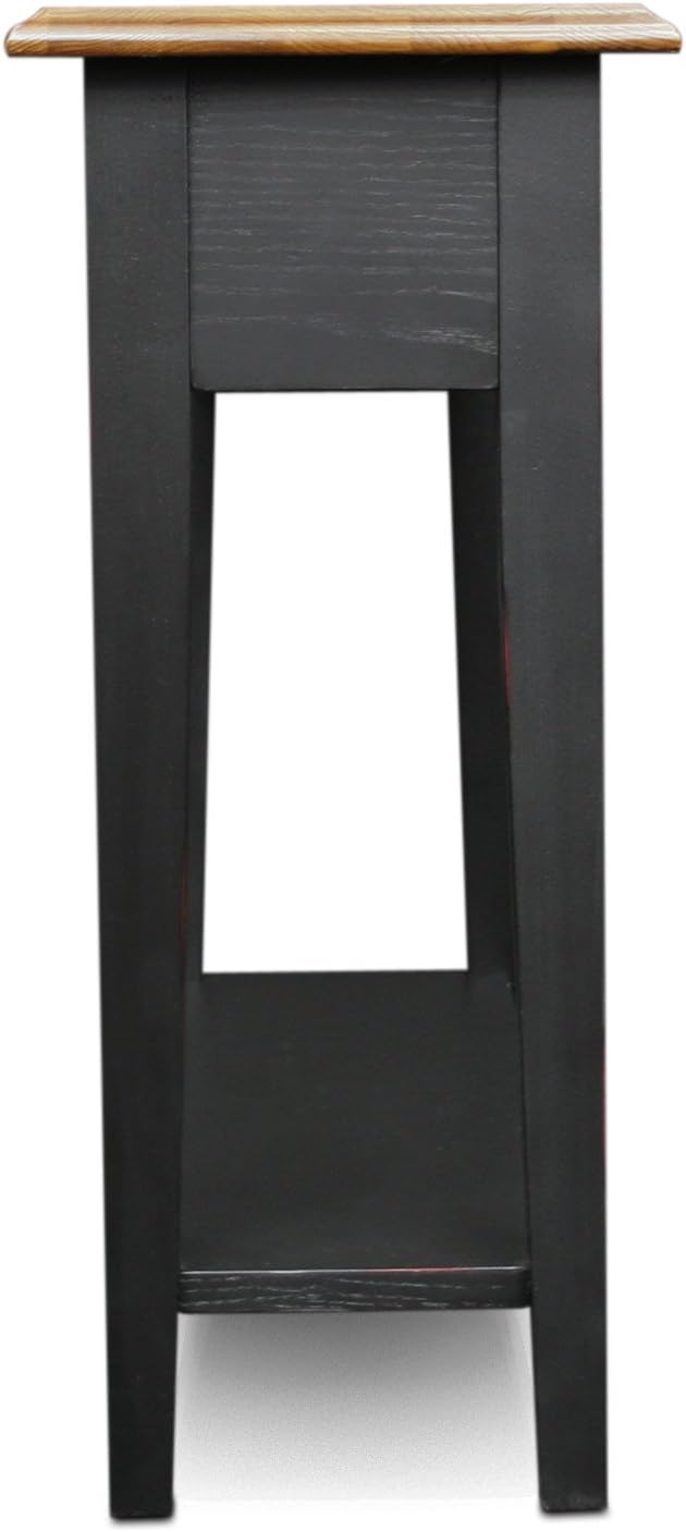 Leick Home Haven Ridge Narrow End Table, Solid Wood, with Drawer and Shelf, for Living Room and Small Spaces, Medium Oak and Black, 9017-SL