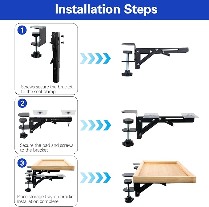 SnowTing Foldable Bedside Shelf, Metal Clip-On Mount and Bamboo Tray for Top Bunk, Side Bed Organizer Simple Nightstand for Home College Dorm Bunk Bed Table Shelf - Image 3