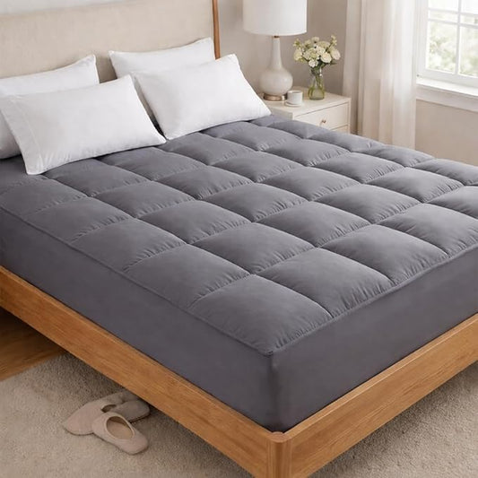 Premium Quilted 1000GSM Luxury Extra Thick Mattress Topper, King Size Cooling Mattress Pad, Overfilled Plush, Cloud-Like Comfort, Breathable, 8-21" Deep Pocket (Gray, Twin XL)