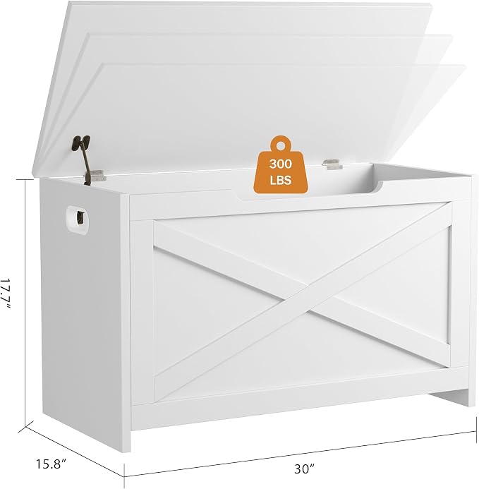 GarveeHome 30 in Storage Chest, Wooden Storage Bench with Safety Hinge, Easy Assembly, Large Shoe Bench for Entryway, Living Room, Bedroom - Image 3