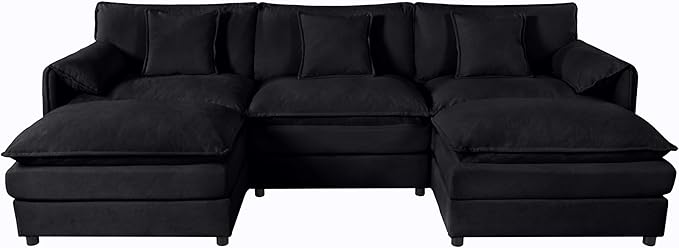 109-Inch U-Shaped Sectional Cloud Sofa Oversized Modular 5 Seaters Sofa Couch with 2 Ottoman Chaise and Pillow Armrest, Chenille Upholstered Convertible Cloud Couch