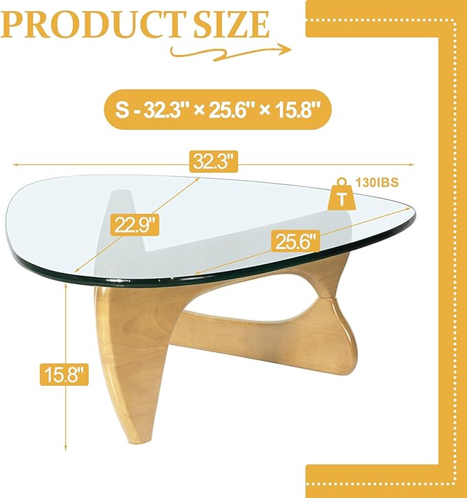Modern Glass Coffee Table for Living Room, Small Coffee Table with Wood Legs, Mid Century Coffee Tables, Vintage Unique Center Table for Small Spaces Reception Office(Wood Transparent, 31.5in)