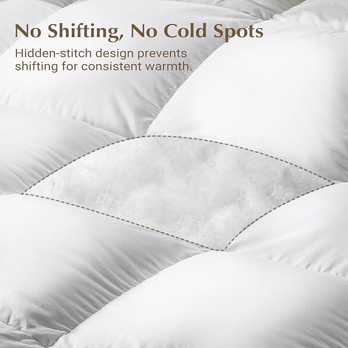 downluxe Feather Down Fiber Comforters California King Size Fluffy All Season Duvet Insert Soft Breathable Bedding Comforter with Box Stitch Design & 8 Duvet Loops