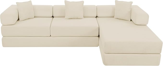 Eafurn L Shaped Convertible Sleeper Sofa Bed King Size Sleeper Sofabed, 7-in-1 DIY Combination Corduroy Folding Mattress Couch with Fixed-Shape Frame, Boneless Floor Sofa Couch