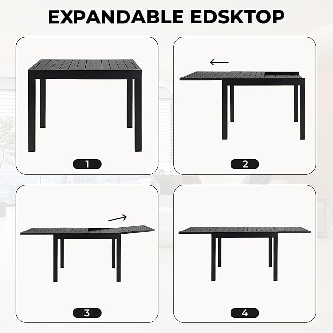 Grand patio 7-Piece Patio Dining Set for 6, 6 E-Coated Outdoor Dining Set Swivel Patio Dining Chairs with Olefin Cushions & 1 Black Extendable Rectangular Table for 4-6 Person - Image 5