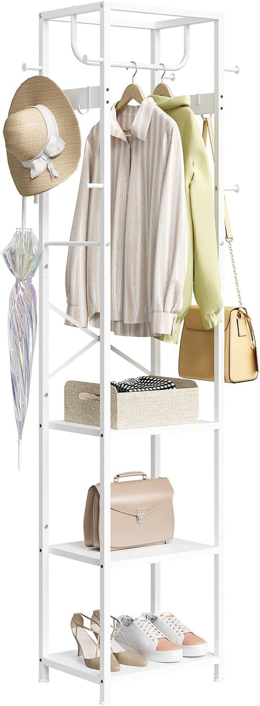 ELYKEN Coat Rack Freestanding, Hall Tree with 3 Storage Shelves and 12 Hooks, Industrial Clothes Rack Stand Organizer for Bedroom, Hallway, Entryway, Office, Living Room, White by ELYKEN