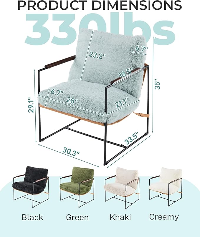 Karl home Modern Accent Chair Plush Fleece Upholstered Living Room Chair with Metal Frame Wooden Armrest Comfy Lounge Armchair for Living Room, Bedroom, Balcony, Reading Room, Teal