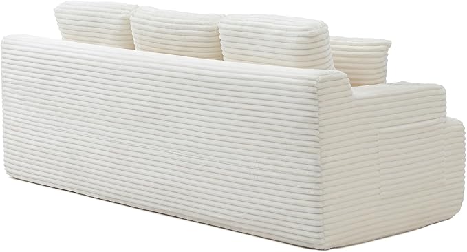 Eafurn Floor Loveseat Boneless Sofa Couch in a Box with Cup Holder and Side Pockets, 3 Seater Comfy Corduroy Upholstered Foam Couch with Deep Seating for Living Room,No Assembly | Breathable material, Cupholders