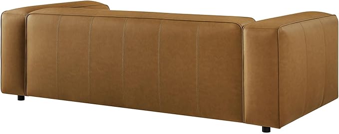 Modway Auren Vegan Leather Sofa in Camel - Faux Leather 3 Seater Couch - 88 Inch Comfy Modern PU Leather Sofa - Oversized Mid Century Modern Couch for Living Room, Apartment, Loft