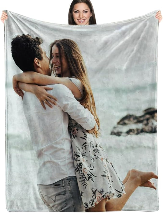 ICELIETE Custom Blanket with Picture Customized Fleece Photo Blanket for Couples Gifts Personalized Blankets and Throws Christmas Valentines Day Gifts for Boyfriend Girlfriend