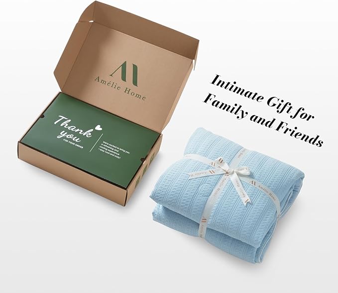 Amélie Home Waffle Cooling Comforter King Size, Q-Max 0.45 Reversible Lightweight Cooling Blanket for Hot Sleepers, Breathable Bedding for Night Sweats, 106"x90", Sky Blue