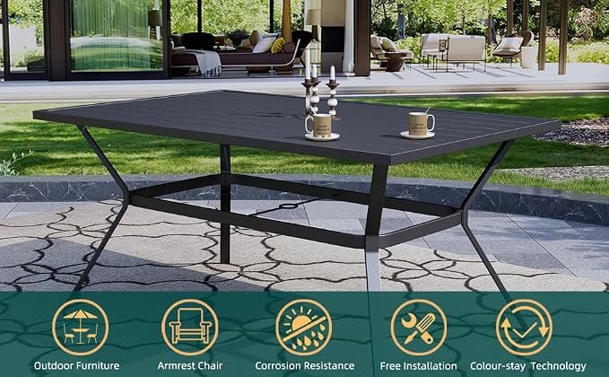 Anmutig 7-Piece Outdoor Dining Set, 6 Swivel Patio Chairs & 60''Rectangular Dining Table with All Weather Frame Furniture Set - Navy Style2 - Image 5