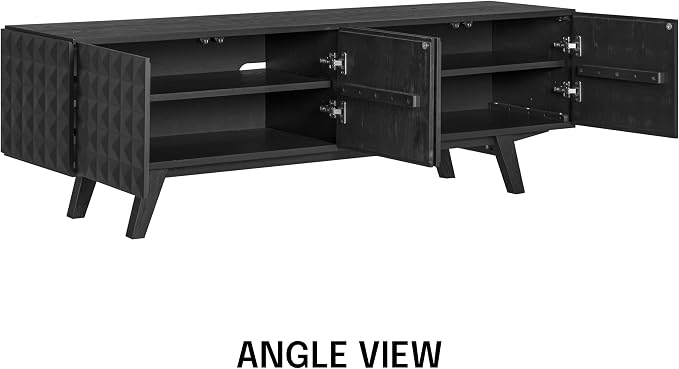 NTC Sapa Mid-Century Modern Solid Wood TV Stand 4-Door Media Console with Carved Geometric Fronts for TVs up to 75", Effortless Assembly, Burnt Black - Image 8