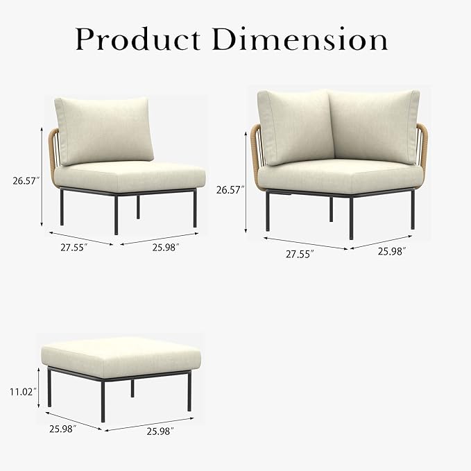 LayinSun 9 Pieces Aluminum Patio Furniture Set, Modern Modular Sectional Sofa with Coffee Table and Upgrade Thickness Cushion