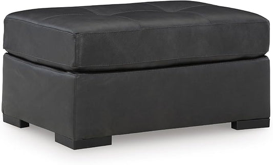 Signature Design by Ashley Brindley Pier Contemporary Tufted Leather Match Oversized Accent Ottoman, Black